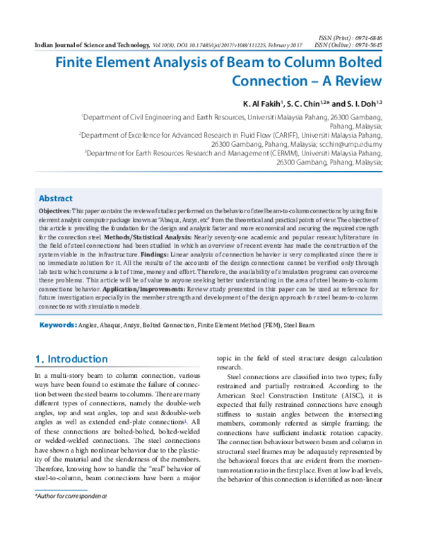 (PDF) Finite Element Analysis of Beam to Column Bolted Connection – A ...