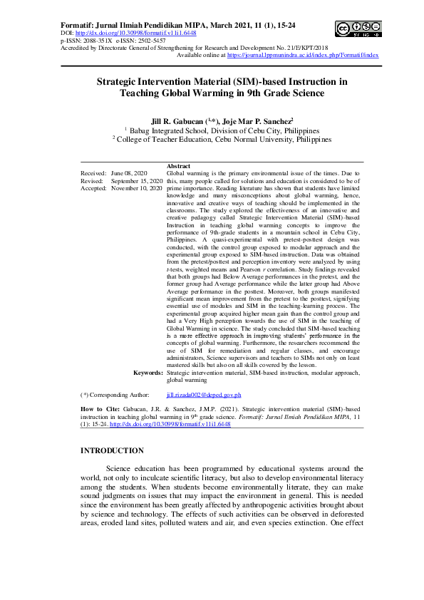 (PDF) Strategic Intervention Material (SIM)-based Instruction in ...