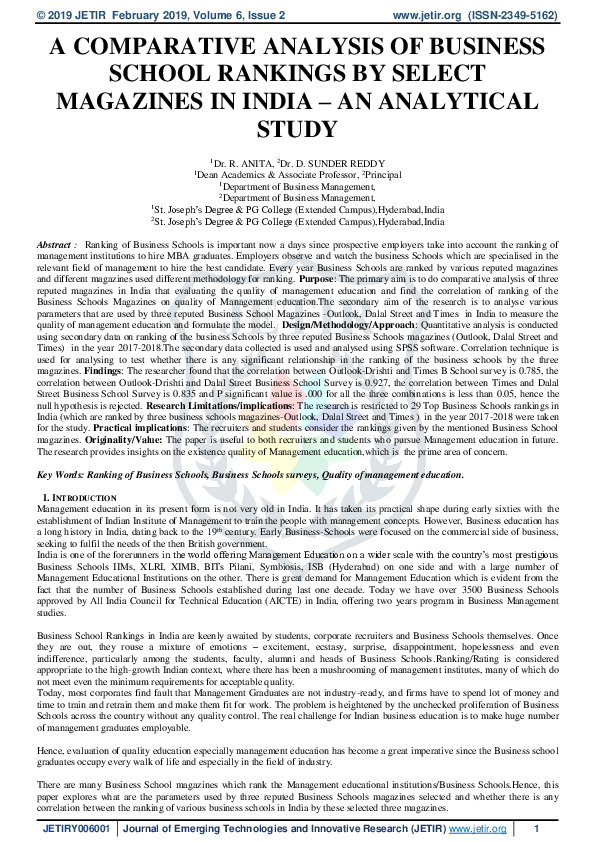 (PDF) A Comparative Analysis of Business School Rankings by Select ...