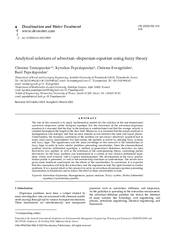 (PDF) Analytical solutions of advection-dispersion equation using fuzzy ...