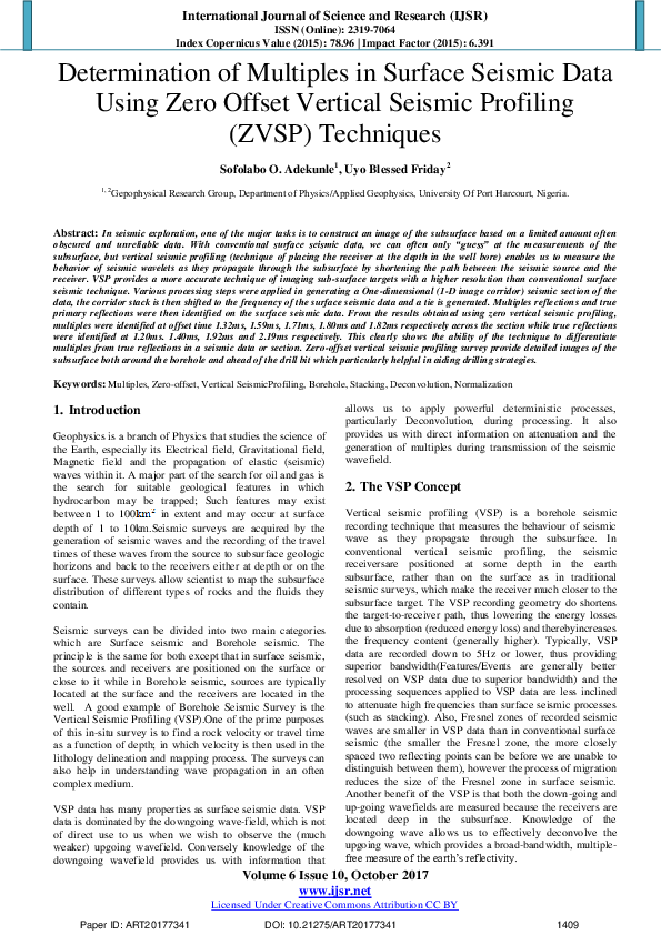 (PDF) Determination of Multiples in Surface Seismic Data Using Zero ...