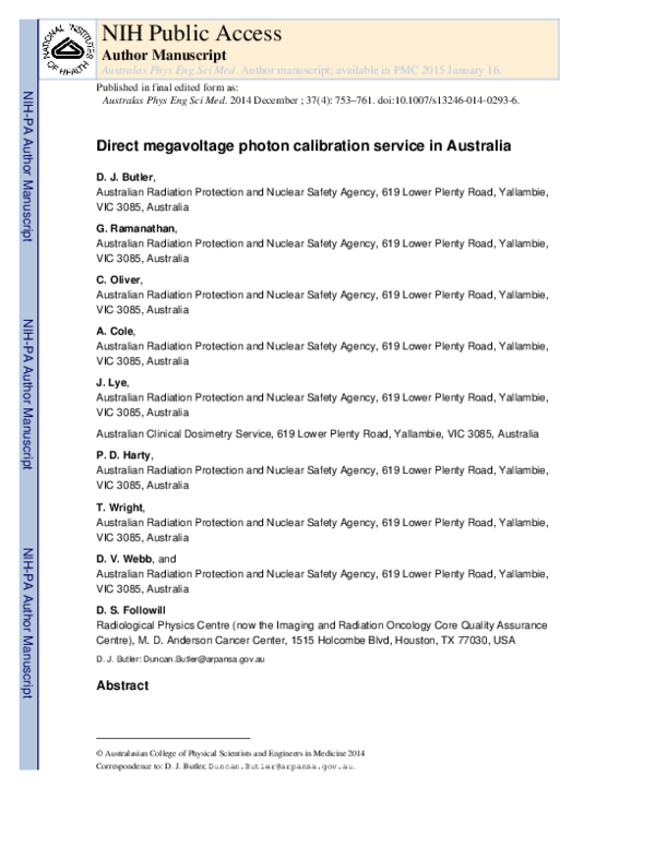 (PDF) Direct megavoltage photon calibration service in Australia