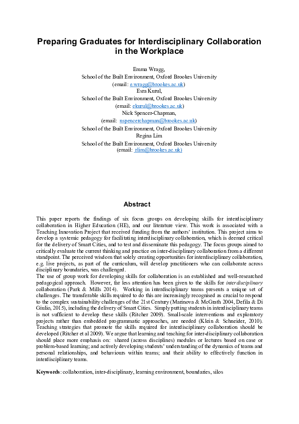 (PDF) Preparing graduates for interdisciplinary collaboration in the ...