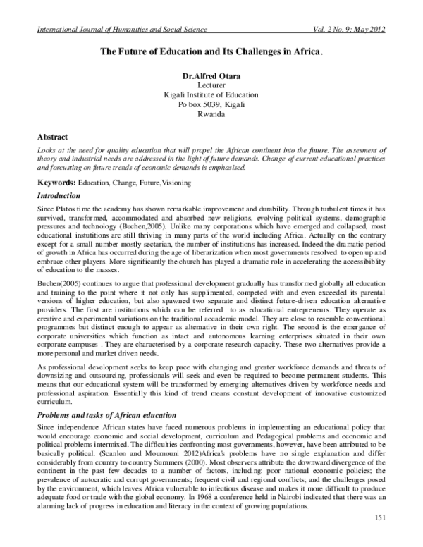 (PDF) The Future of Education and Its Challenges in Africa