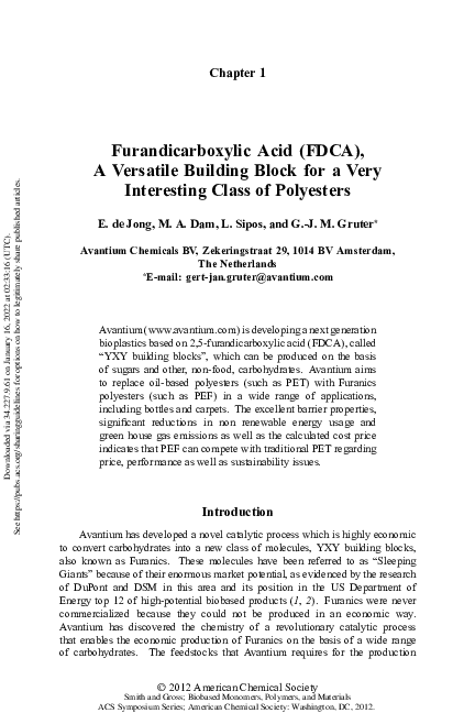(PDF) Furandicarboxylic Acid (FDCA), A Versatile Building Block for a ...