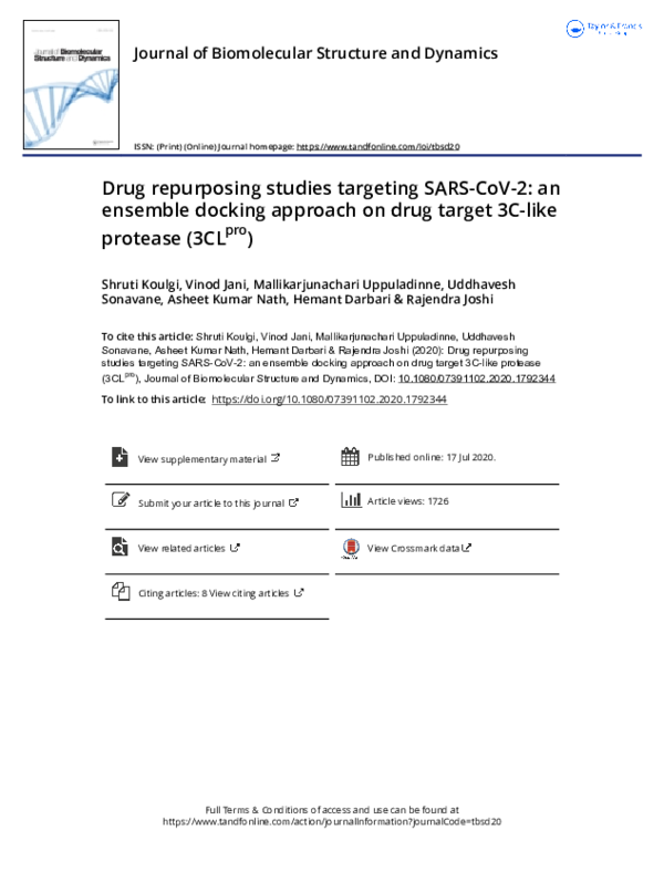(PDF) Drug repurposing studies targeting SARS-CoV-2: an ensemble ...
