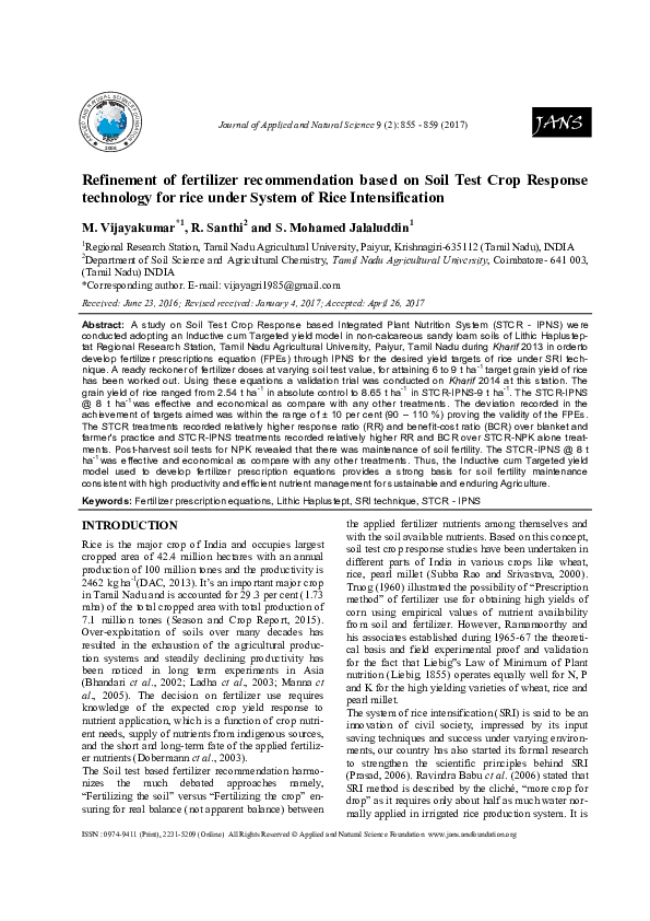 (PDF) Refinement of fertilizer recommendation based on Soil Test Crop ...