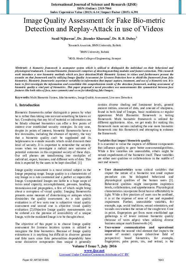 (PDF) Image Quality Assessment for Fake Biometric Detection and Replay ...