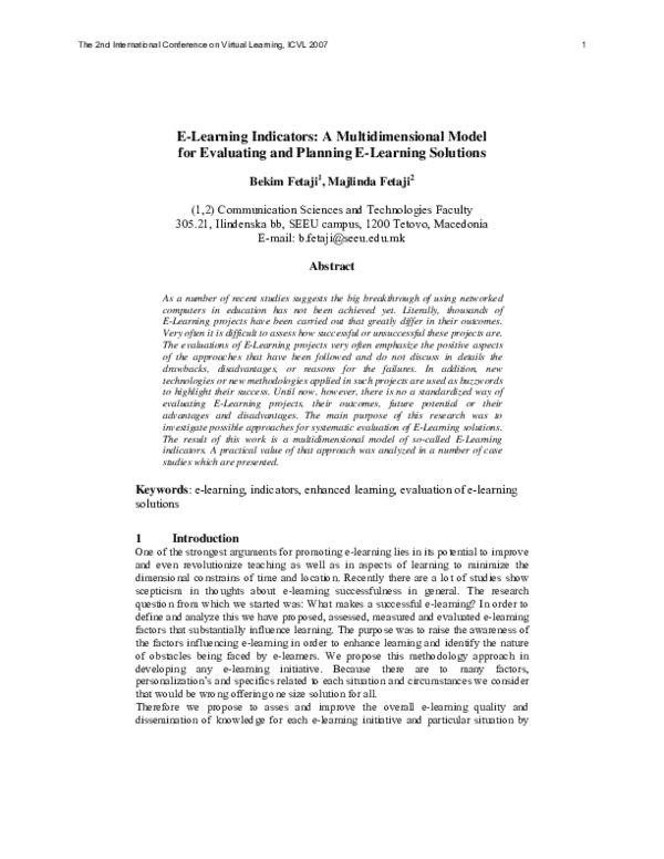 (PDF) E-Learning Indicators: A Multidimensional Model for Evaluating ...