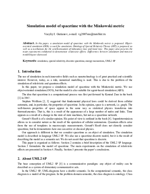 (PDF) Simulation model of spacetime with the Minkowski metric