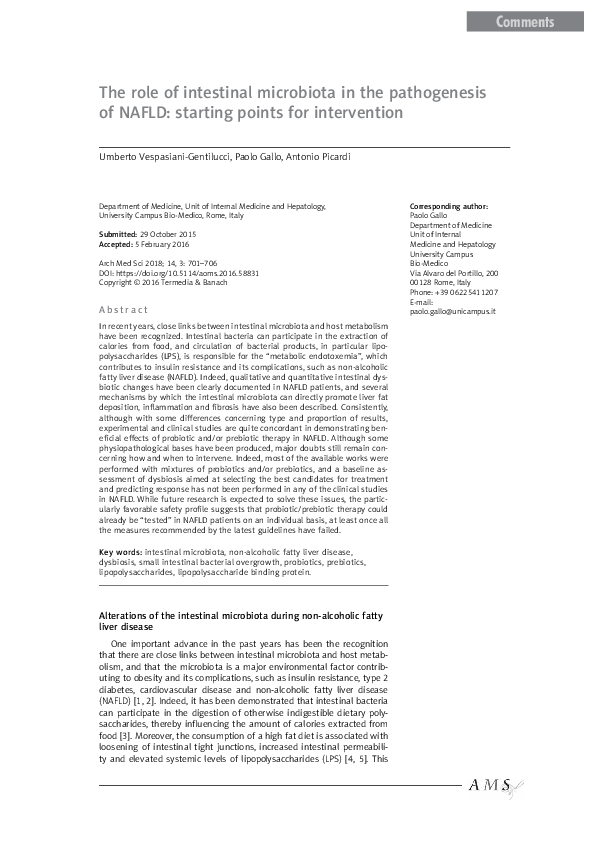 (PDF) The role of intestinal microbiota in the pathogenesis of NAFLD ...