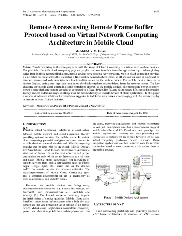 (PDF) Remote Access using Remote Frame Buffer Protocol based on Virtual ...