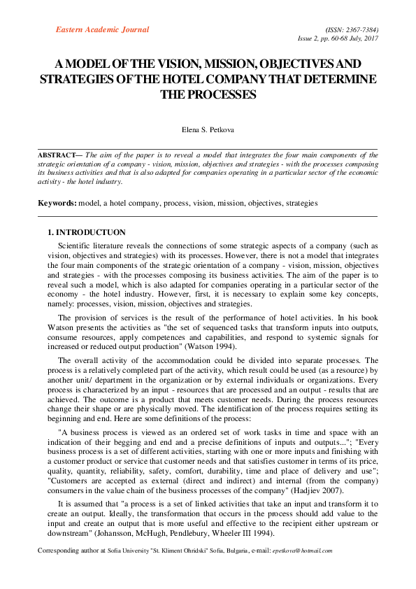 (PDF) A Model of the Vision, Mission, Objectives and Strategies of the ...