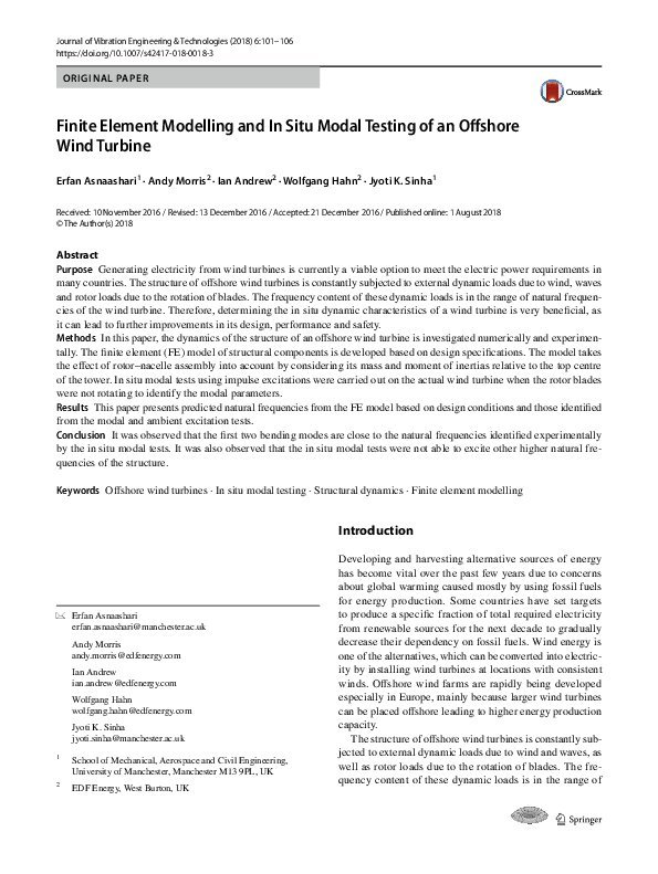 (PDF) Finite Element Modelling and In Situ Modal Testing of an Offshore ...