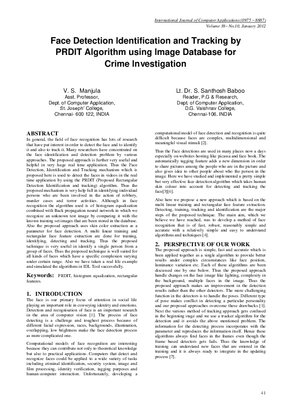 (PDF) Face Detection Identification and Tracking by PRDIT Algorithm ...