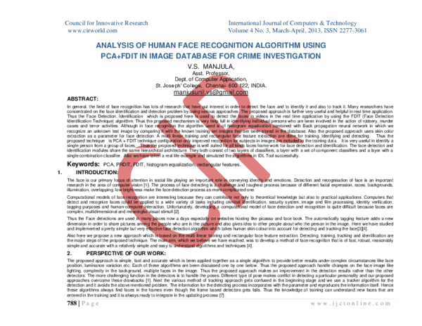 (PDF) Analysis of Human Face Recognition Algorithm Using Pca+Fdit in ...