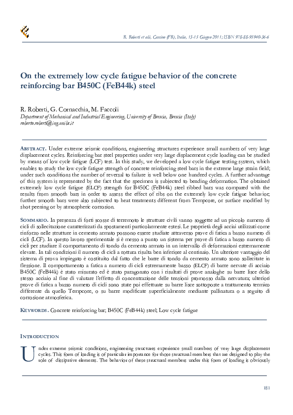 (PDF) On the extremely low cycle fatigue behavior of the concrete reinforcing bar B450C (FeB44k