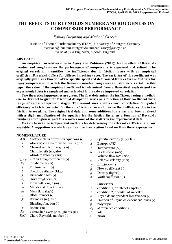 (PDF) The effects of Reynolds number and roughness on compressor ...