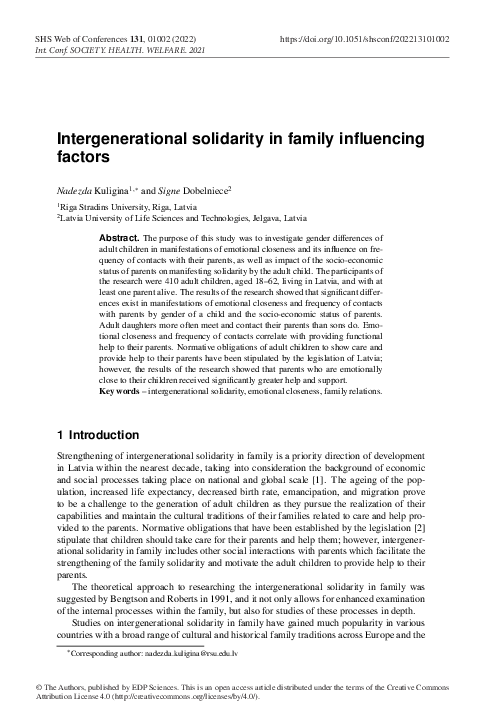 (PDF) Intergenerational solidarity in family influencing factors