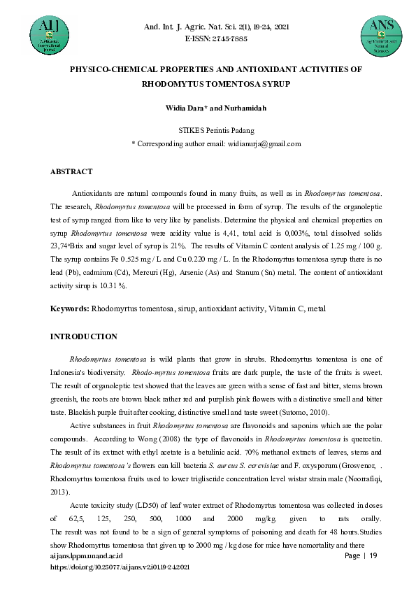 (PDF) Physico-Chemical Properties And Antioxidant Activities of ...