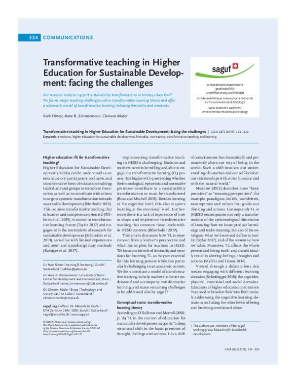 (PDF) Transformative teaching in Higher Education for Sustainable ...