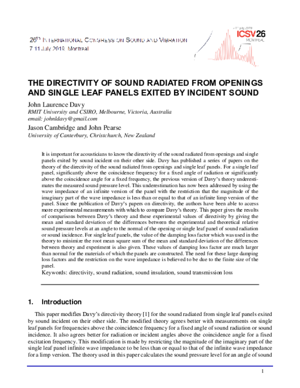 (PDF) The directivity of sound radiated from openings and single leaf ...
