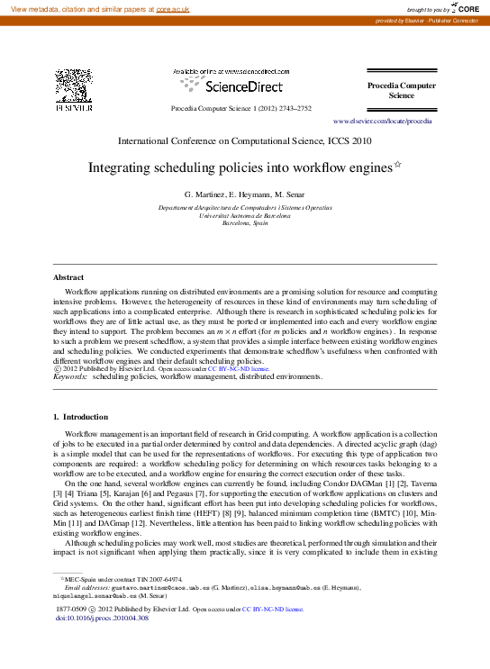 (PDF) Integrating scheduling policies into workflow engines