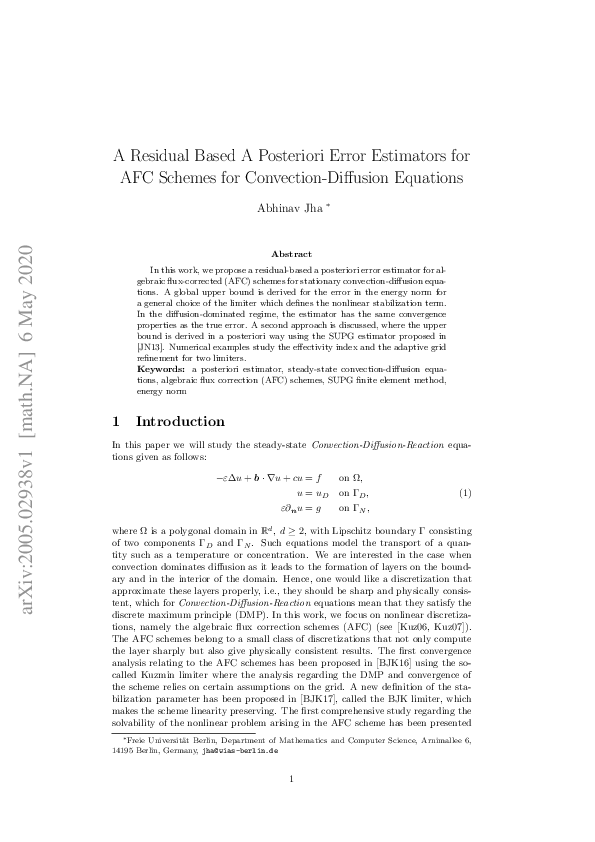 (PDF) A Residual Based A Posteriori Error Estimators for AFC Schemes ...