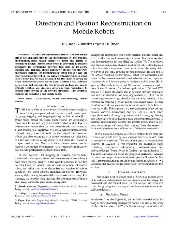 (PDF) Direction and Position Reconstruction on Mobile Robots