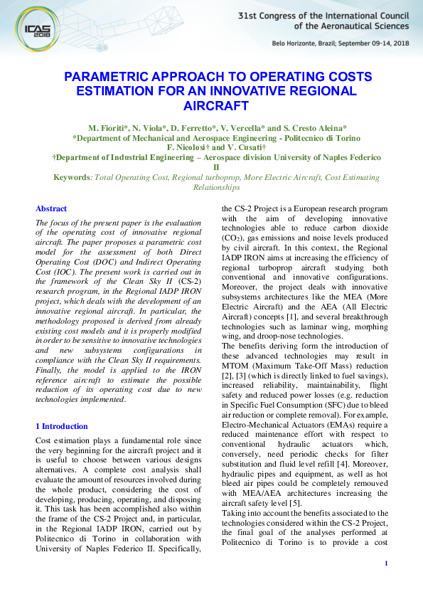 (PDF) Parametric Approach to Operating Costs Estimation for an ...
