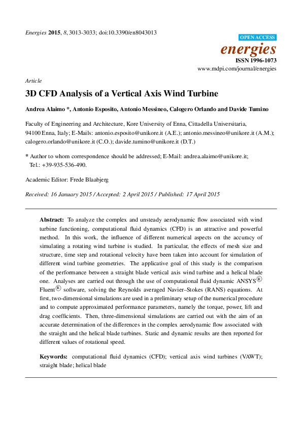 (PDF) CFD Analysis of a Vertical Axis Wind Turbine