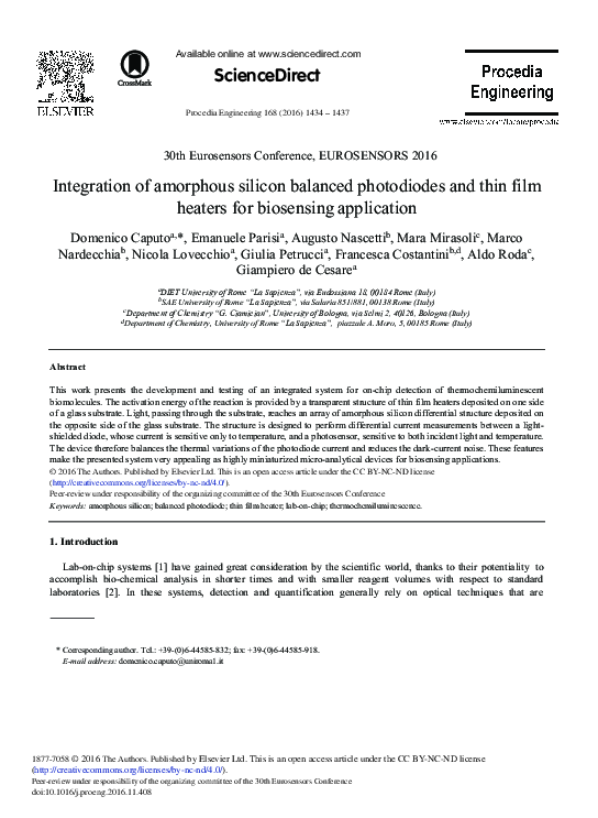 (PDF) Integration of Amorphous Silicon Balanced Photodiodes and Thin