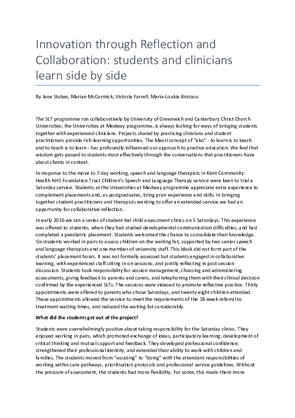 (PDF) Innovation through reflection and collaboration: Students and ...