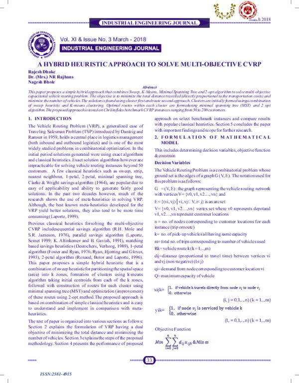(PDF) A Hybrid Heuristic Approach to Solve Multi-Objective CVRP