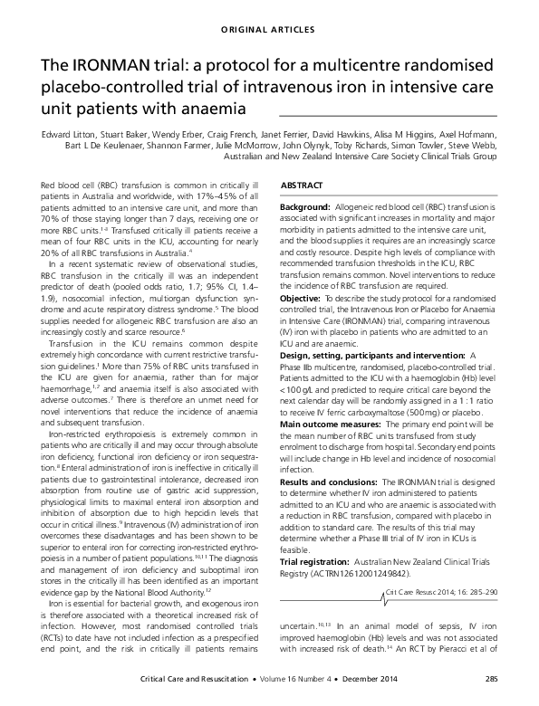 (PDF) The IRONMAN trial: a protocol for a multicentre randomised ...