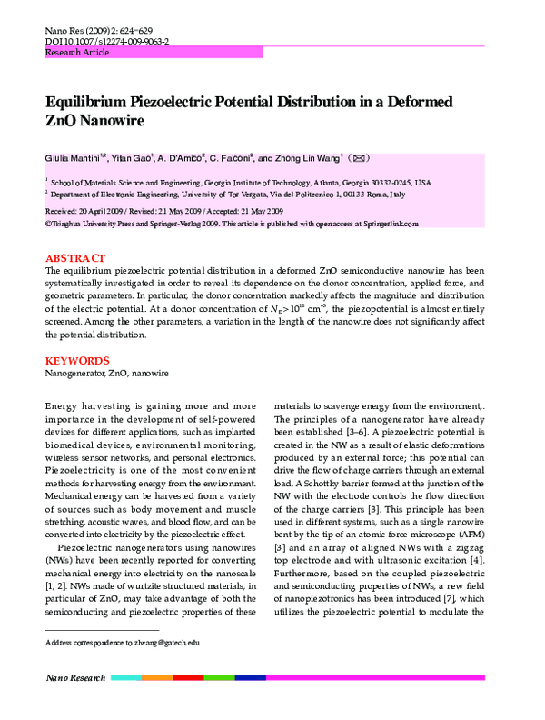 (PDF) Equilibrium piezoelectric potential distribution in a deformed ...