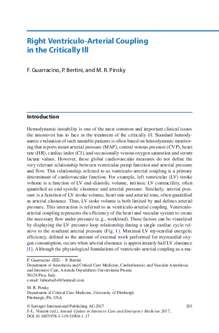 (PDF) Right Ventriculo-Arterial Coupling in the Critically Ill