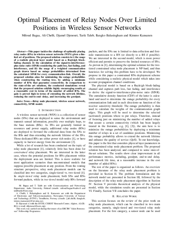 (PDF) Optimal Placement of Relay Nodes Over Limited Positions in ...