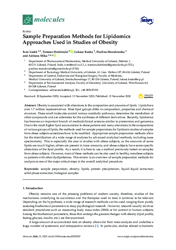 (PDF) Sample Preparation Methods for Lipidomics Approaches Used in ...