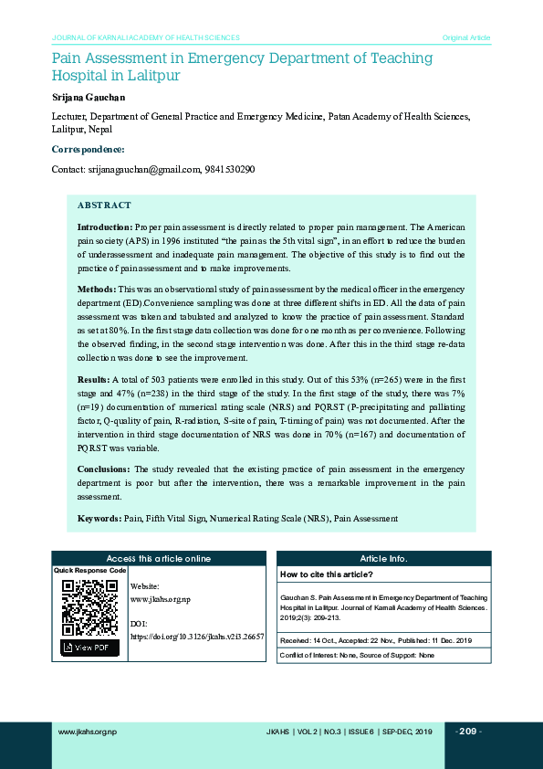 (PDF) Pain Assessment in Emergency Department of Teaching Hospital in ...