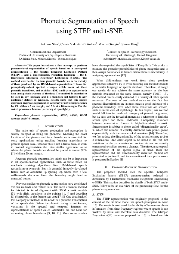 (PDF) Phonetic segmentation of speech using STEP and t-SNE
