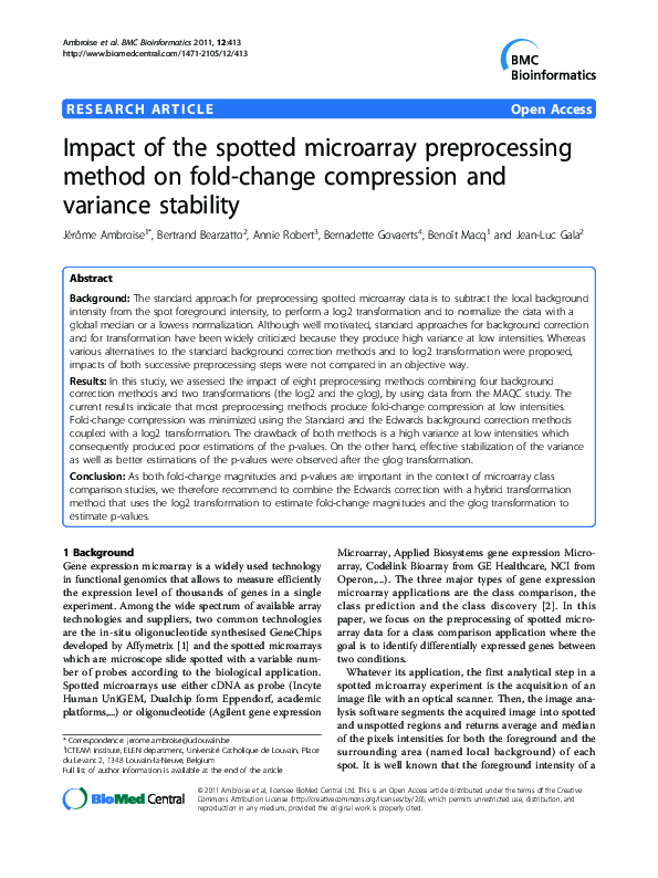 (PDF) Impact of the spotted microarray preprocessing method on fold ...