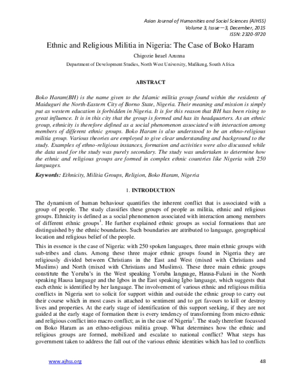 (PDF) Ethnic and Religious Militia in Nigeria: The Case of Boko Haram