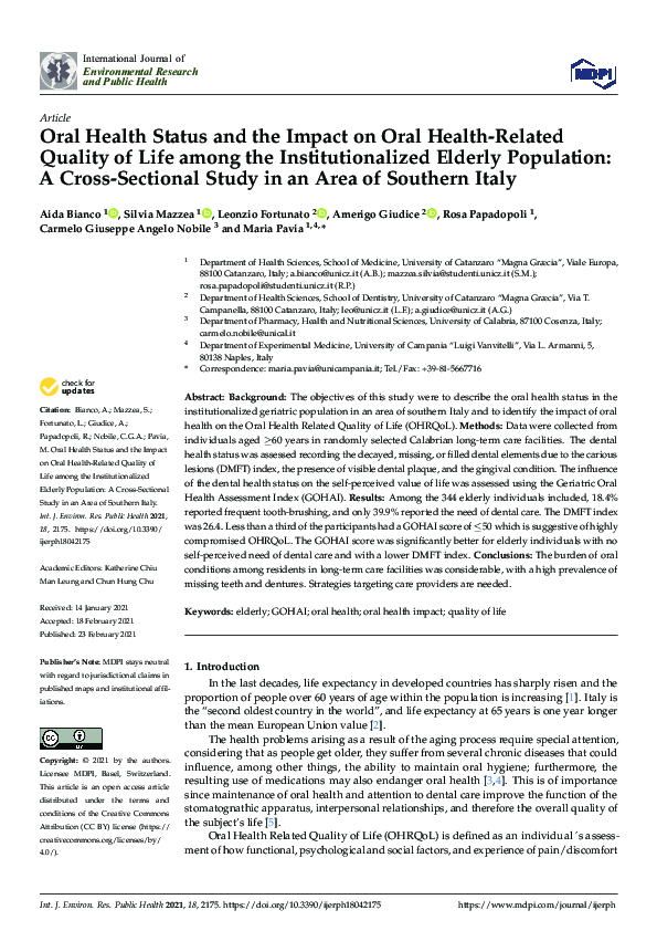 (PDF) Oral Health Status and the Impact on Oral Health-Related Quality ...