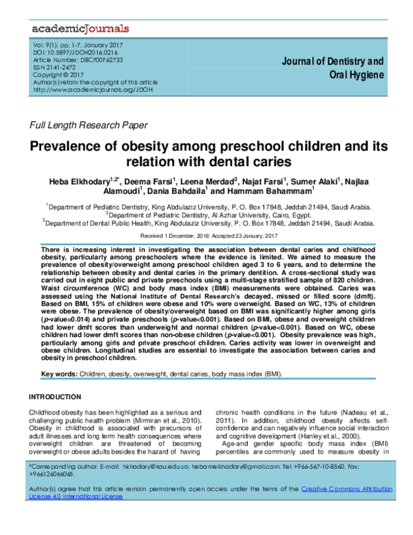 (PDF) Prevalence of obesity among preschool children and its relation ...