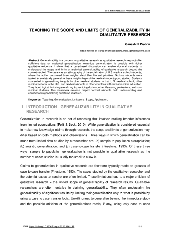 (PDF) Teaching the Scope and Limits of Generalizability in Qualitative ...