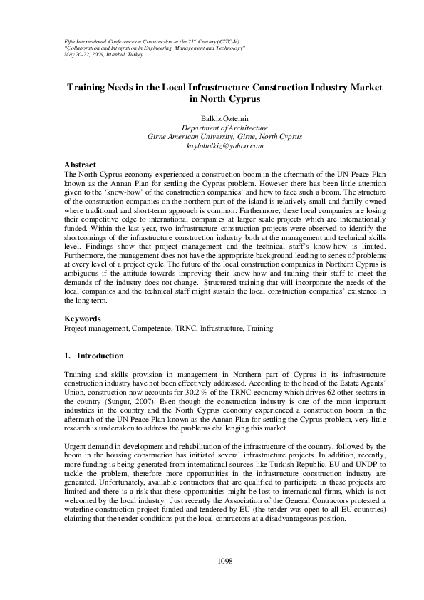 (PDF) Training Needs in the Local Infrastructure Construction Industry ...
