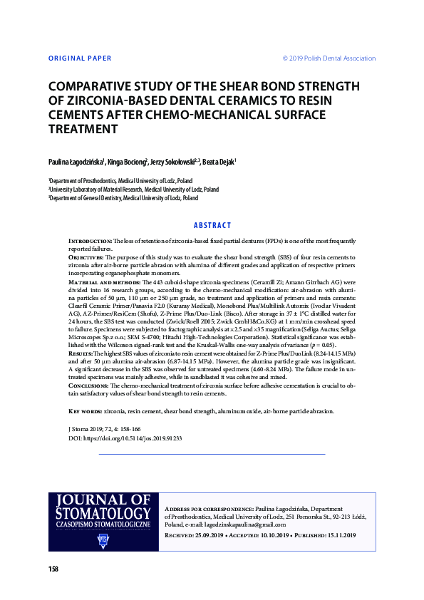 (PDF) Comparative study of the shear bond strength of zirconia-based ...