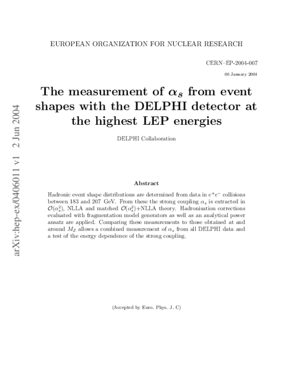 (PDF) The measurement of $\alpha_s$ from event shapes with the DELPHI ...