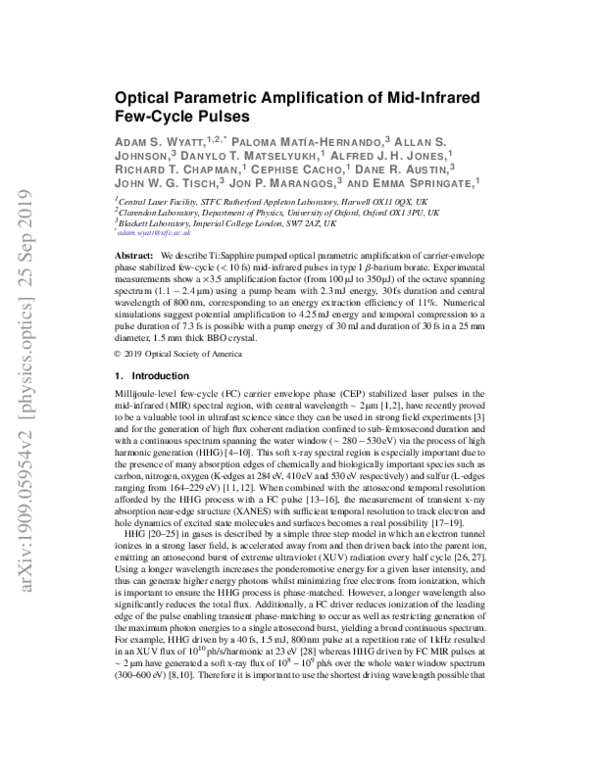 (PDF) Optical Parametric Amplification of Mid-Infrared Few-Cycle Pulses